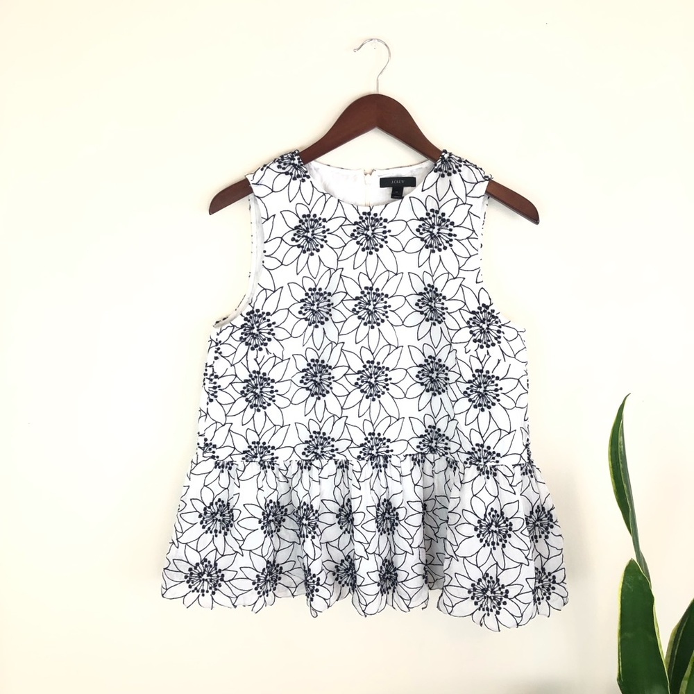J. Crew floral embroidered peplum top